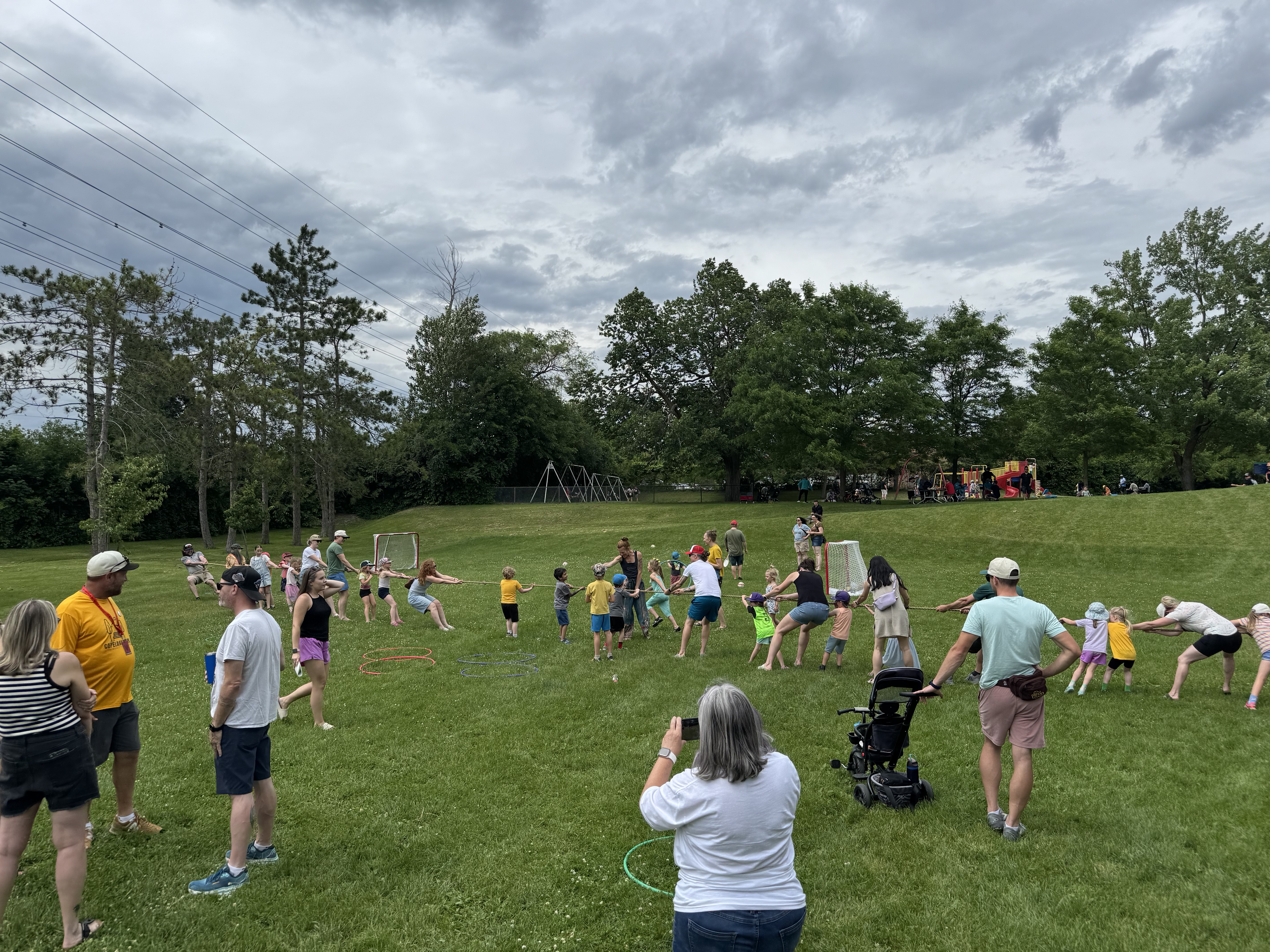 Kids having a tug of war